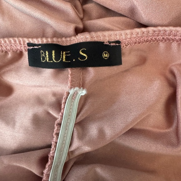 Blue. S Nude Pink Off Shoulder Ruched Jersey Slit Mermaid Dress Size M #137 - Picture 13 of 15